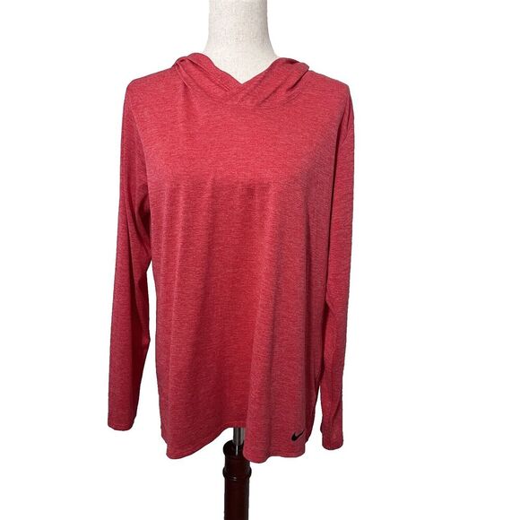 Nike Tops - Nike Dri Fit Coral Pink Hooded Athletic Workout Pullover Shirt Women Sz XL